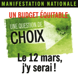 mini-affiche : une flèche verte, vers la droite. On voit le titre et aussi les mots Le 12 mars, j'y serai!